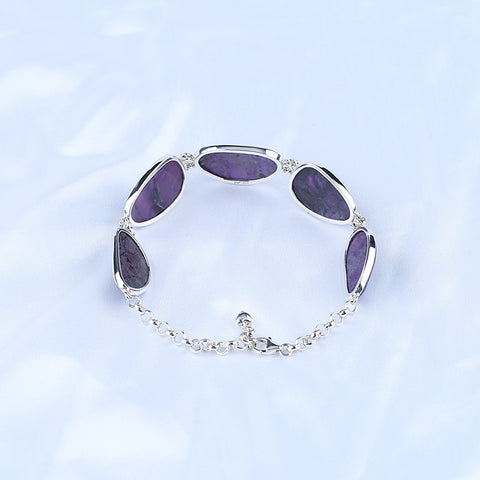 Natural Sugilite Bracelet with Adjustable 925 Sterling Silver 8.5 Inches, 23x15x4mm, 22x12x4mm, 17.4g