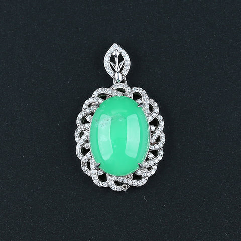 Natural Chrysoprase Gemstone Earrings with 925 Sterling Silver Accessories 21*15mm(stone size), 39*23*13, 9g