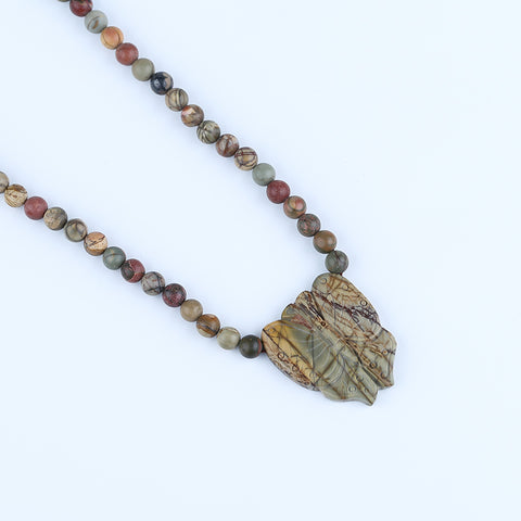 Natural Multi-Color Picasso Jasper Carve Butterfly Necklace