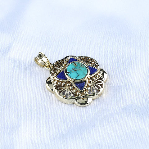 Natural Gemstone Turquoise ,Lapis Lazuli Copper Pendant