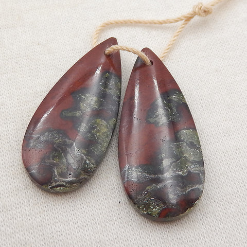 Natural Dragons Blood Jasper 矩形耳环一对，用于制作耳环的石头，33x13x4mm，7.4g