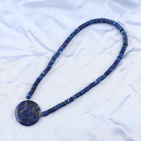 Natural Lapis Lazuli Gemstone Necklaces, Round Gemstone Pendant Necklace, 1 Strand, 24 inch, 150g