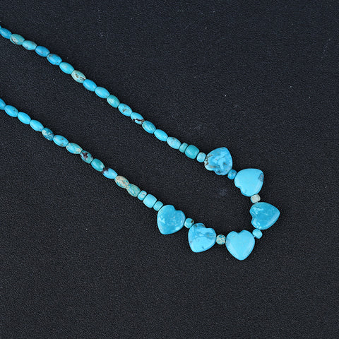 Natural Turquoise With Silver Beads Gemstone Necklace, 925 Silver Buckle Necklace, 1 Strand, 22 inch, 14.6g