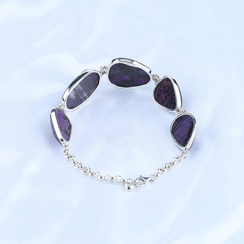 Natural Sugilite Bracelet with Adjustable 925 Sterling Silver 8.5 Inches, 26x15x6mm, 20x13x6mm, 23.6g