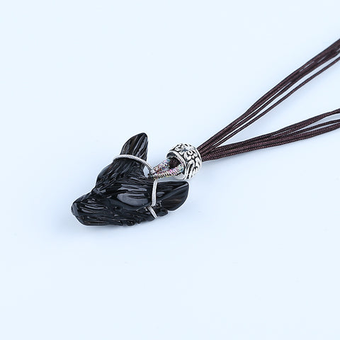 24mm Obsidian Wolf Head Pendant With 925 Sterling Silver Accessory