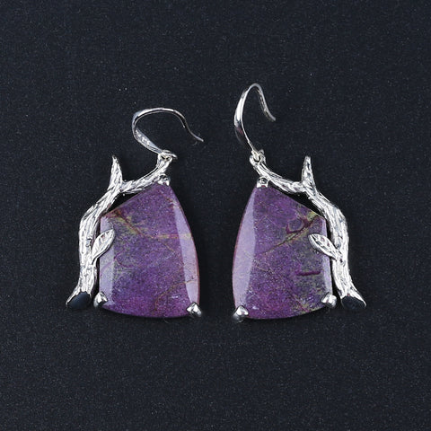 Natural Sugilite Gemstone Earrings with 925 Sterling Silver Accessories 20*15*4mm(stone size), 38*20*5mm, 9.2g