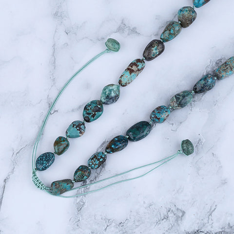 Natural Turquoise Necklace, Turquoise Bead Strands Handmade Gemstones, Adjustable Necklace, 1 Strand, 20-26 inch, 58.7g