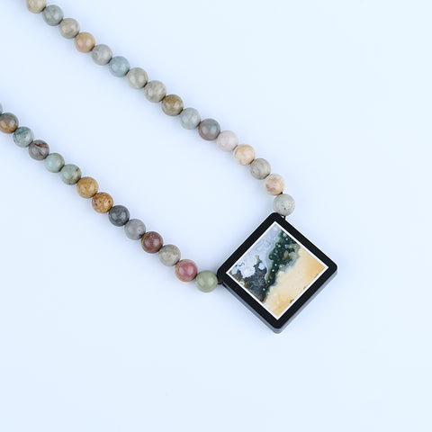 Natural Ocean Jasper, Obsidian Gemstone Necklace