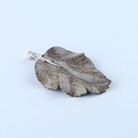 Pendentif en feuille de jaspe Chohua naturel sculpté à la main, bélière en argent sterling 925, 57x42x13mm, 21g