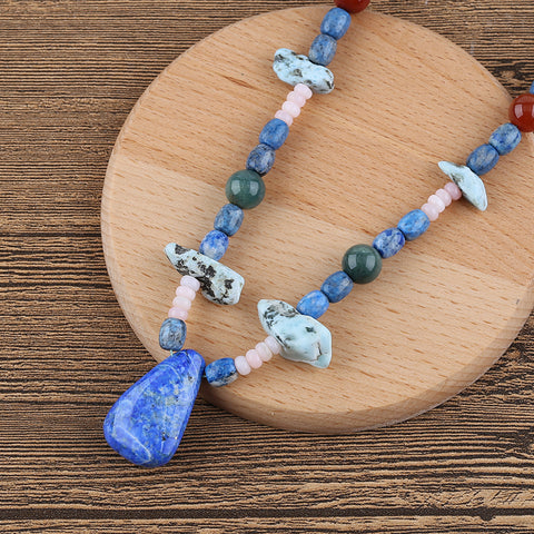 Lapis lazuill Gemstone Necklaces, containt Round Red Agate,pink opal,Larimar and Ocean Jasper Gemstone jewelly,45cm,90g