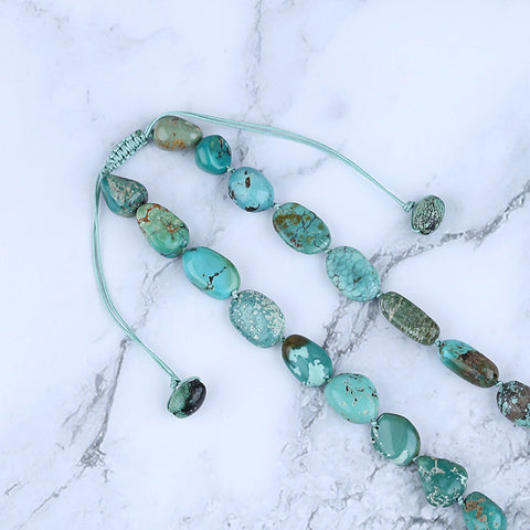 Natural Turquoise Necklace, Turquoise Bead Strands Handmade Gemstones, Adjustable Necklace, 1 Strand, 18-22 inch, 45.2g