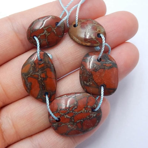 5 PCS Dragons Blood Jasper Drilled Gemstone Pendant Bead Set, 16x12x4mm, 21x17x4mm, 7.9g - MyGemGarden