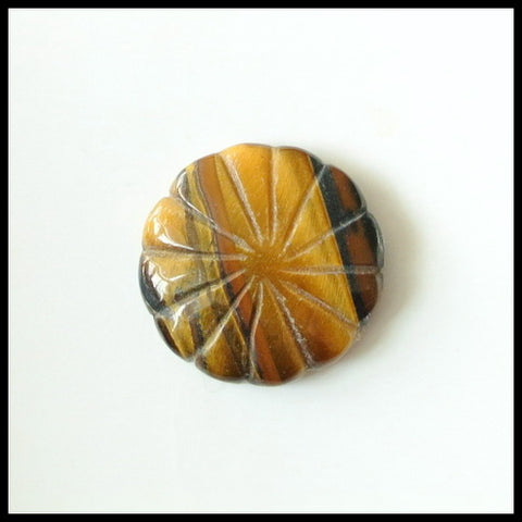 Carved Tiger-Eye Gemstone Cabochon, 18x18x5mm, 3.3g - MyGemGarden