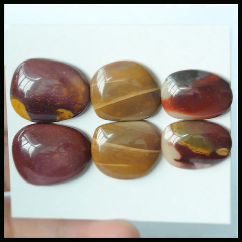 3 Pairs Natural Mookaite Gemstone Cabochons, 22x18x5mm, 19x14x4mm ,15.1g - MyGemGarden