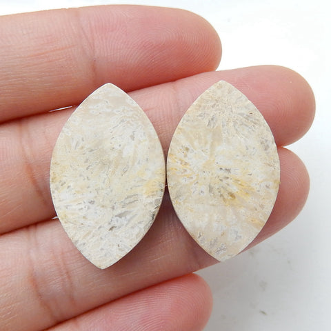 Natural Indonesian Fossil Coral Marquise Gemstone Cabochon Pair, 25x16x4mm, 5g - MyGemGarden