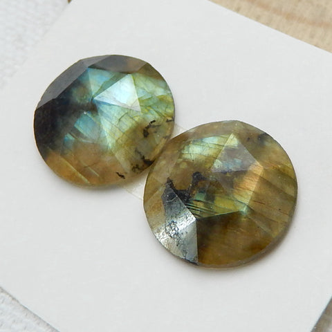 Natural Labradorite Round Gemstone Cabochon Pair, 15x4mm, 2.5g - MyGemGarden