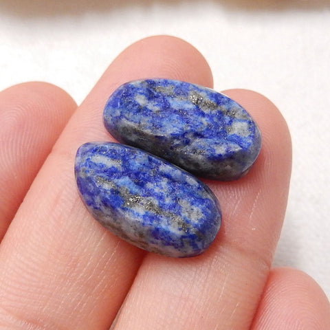 Natural Lapis Lazuli Gemstone Cabochon Pair, 18x10x5mm, 3.5g - MyGemGarden