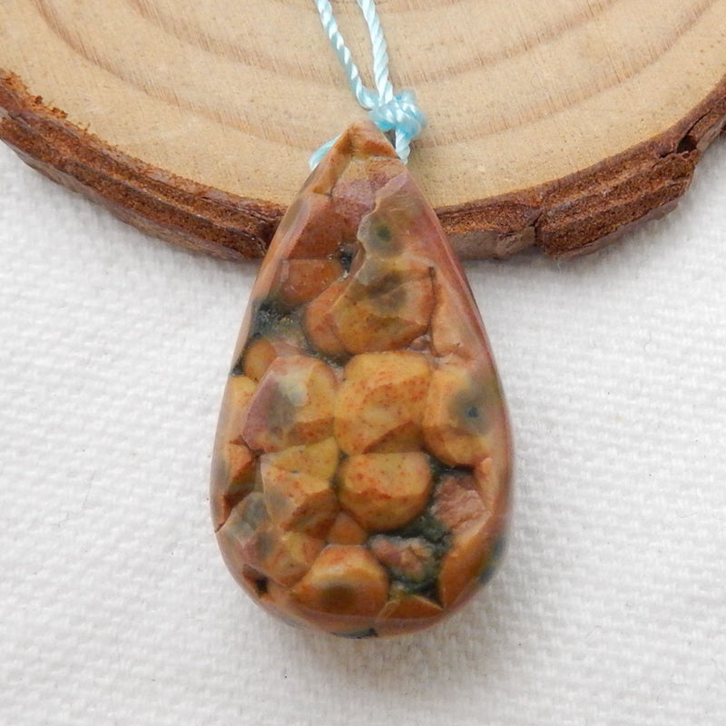 Natural Ocean jasper Gemstone Pendant Bead, Natural Stone, 29x18x14mm, 9.3g - MyGemGarden