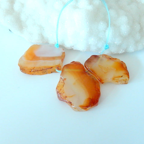 3 pcs Orange Agate Pendant Beads, 35x28x7mm, 31x19x6mm, 26.6g - MyGemGarden