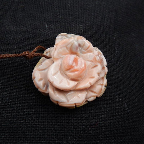 Pink Agate Gemstone Flower Pendant Stone, 28x26x10mm, 7.4g