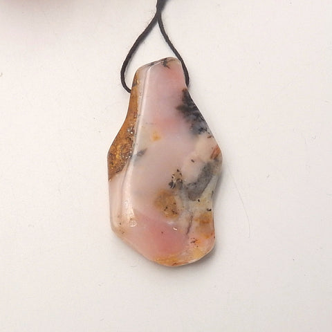 Natural Pink Opal Drilled Pendant Bead, 46x25x8mm, 11.7g - MyGemGarden