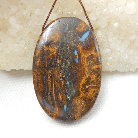 New, Natural Boulder opal Drilled Oval Gemstone Pendant Bead, 46x30x9mm, 21.6g - MyGemGarden