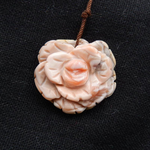 Pink Agate Gemstone Flower Pendant Stone, 28x26x10mm, 7.4g