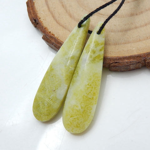 Serpentine Teardrop Earrings Stone Pair, stone for earrings making, 35x9x4mm, 3.8g - MyGemGarden