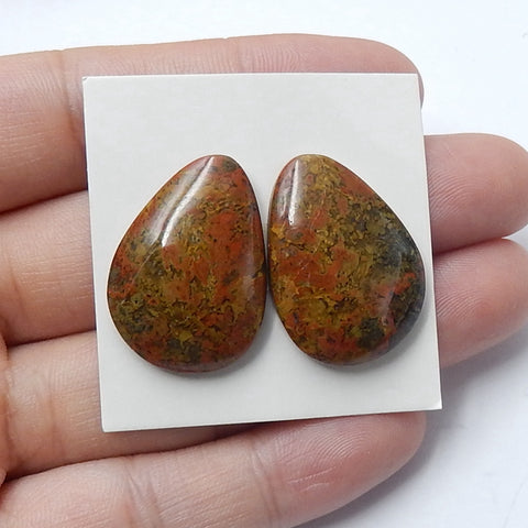 Natural Warring States Red Agate Cabochon Pair, 25x18x5mm, 7.3g - MyGemGarden