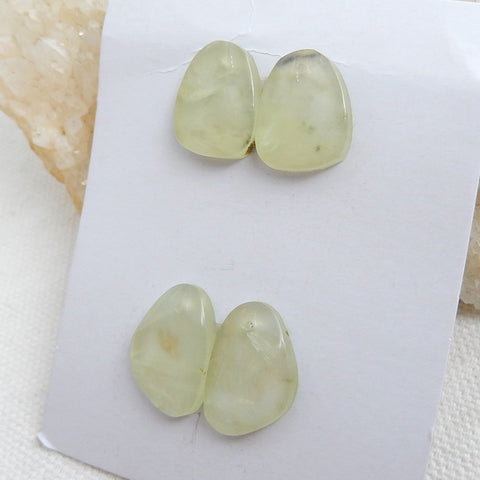 2 Pairs Natural Prehnite Drilled Gemstone Cabochons, 17x12x7mm, 6g - MyGemGarden