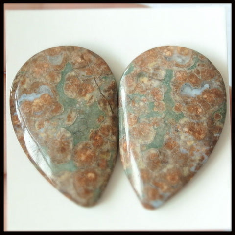 Natural Mushroom Jasper Gemstone Cabochon Pair 29x19x5mm,8.9g - MyGemGarden