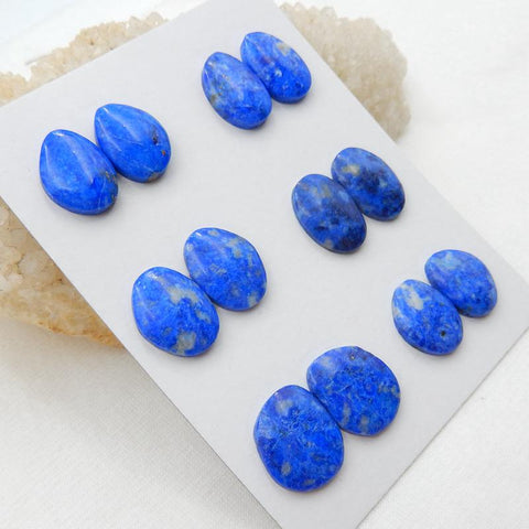 4 Pair Natural Lapis Lazuli Flatback Gemstone Cabochons, 18x15x4mm, 16x13x4mm, 21.3g