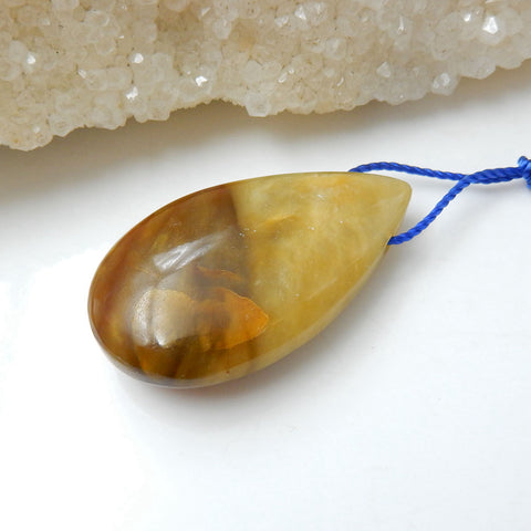 Natural Yellow Opal Teardrop Gemstone Pendant, Natural Stone Jewelry, 37x21x10mm, 10.1g - MyGemGarden