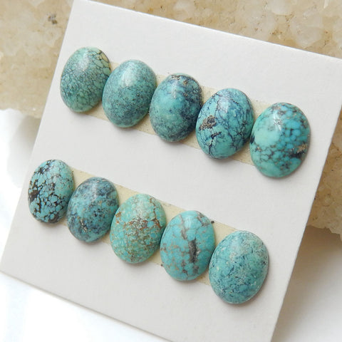 10 PCS Natural Oval Turquoise Flatback Gemstone Cabochons, 9x7x3mm, 2.7g - MyGemGarden