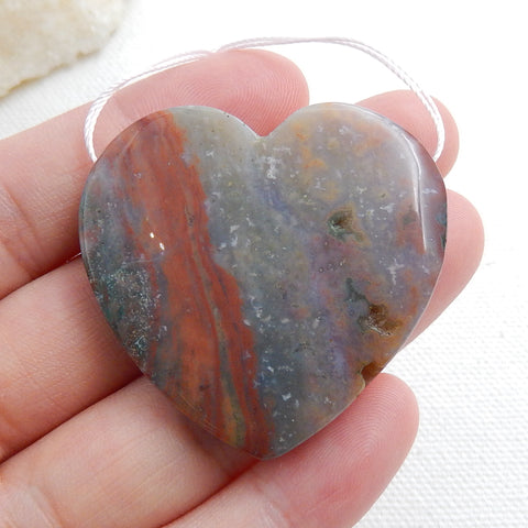 Natural Ocean Jasper Drilled Heart Pendant Bead, 41x39x5mm, 18g - MyGemGarden