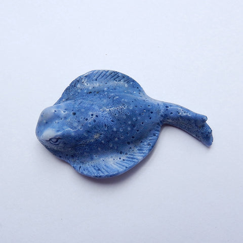 New Design!! Carved Blue Fossil Coral ray Gemstone Cabochon, 49x32x12mm, 12.1g - MyGemGarden