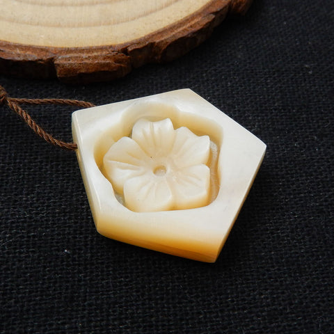 New Design!  Carved M.O.P Gemstone Flower Pendant Bead, 26x23x7mm, 6g - MyGemGarden