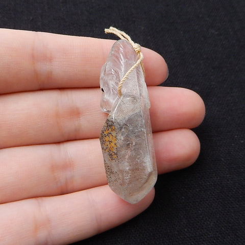 Carved wolf Quartz Gemstone Pendant, Fashion Pendant, Animal Necklace Pendant, Unique Pendant, 47x14x14mm, 13.6g - MyGemGarden