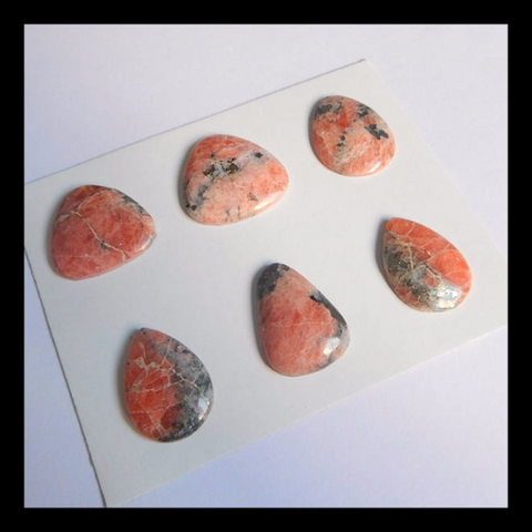 6 PCS Carved Argentina Rhodochrosite Gemstone Cabochon Set,25x24x4mm,24x17x4mm,25.3g - MyGemGarden