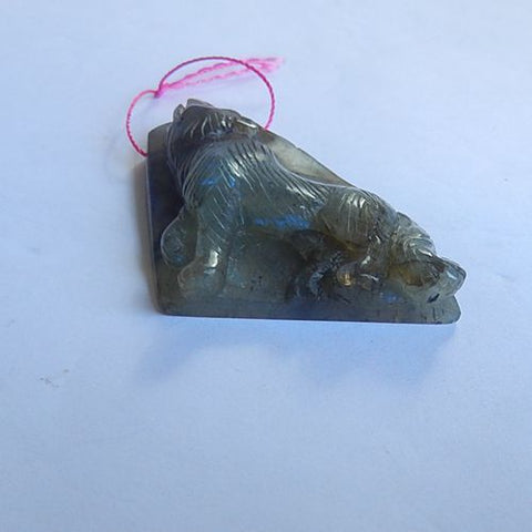 Carved Labradorite Gemstone Wolf Pendant, 58x37x11mm, 28.5g - MyGemGarden