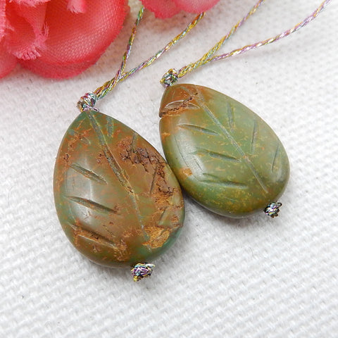 New, Hand Carved Turquoise Stone Earrings Pair, Natural Stone, 18x13x5mm, 3.6g - MyGemGarden