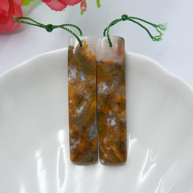 Natural Ocean Jasper Rectangle Earrings Pair, stone for Earrings making, 47x11x4mm, 9.7g - MyGemGarden