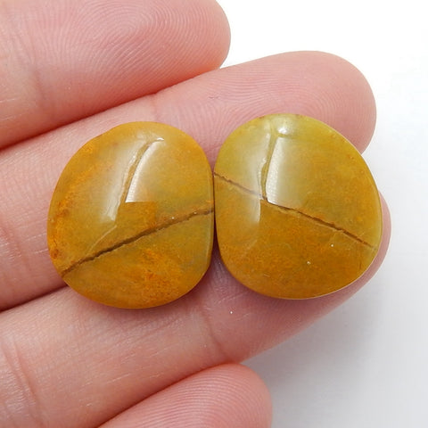 Natural Yellow opal Gemstone Cabochon Pair, 17x16x5mm, 3.7g - MyGemGarden