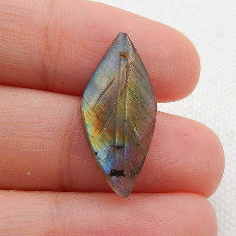 Carved Leaf Shaped Labradorite Gemstone Pendant Stone, 22x10x4mm, 1.2g