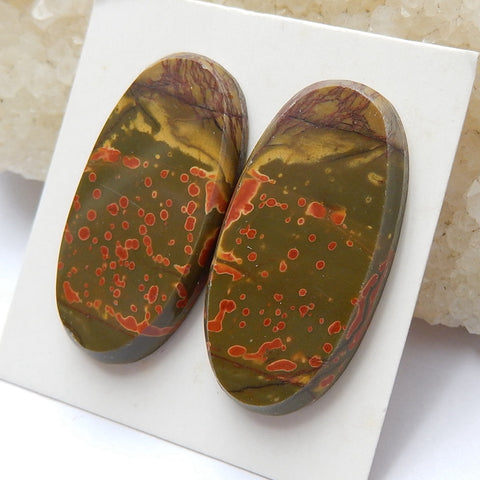 Natural Multi-Color Picasso jasper Oval Gemstone Cabochon Pair, 30x15x4mm, 7.45g - MyGemGarden