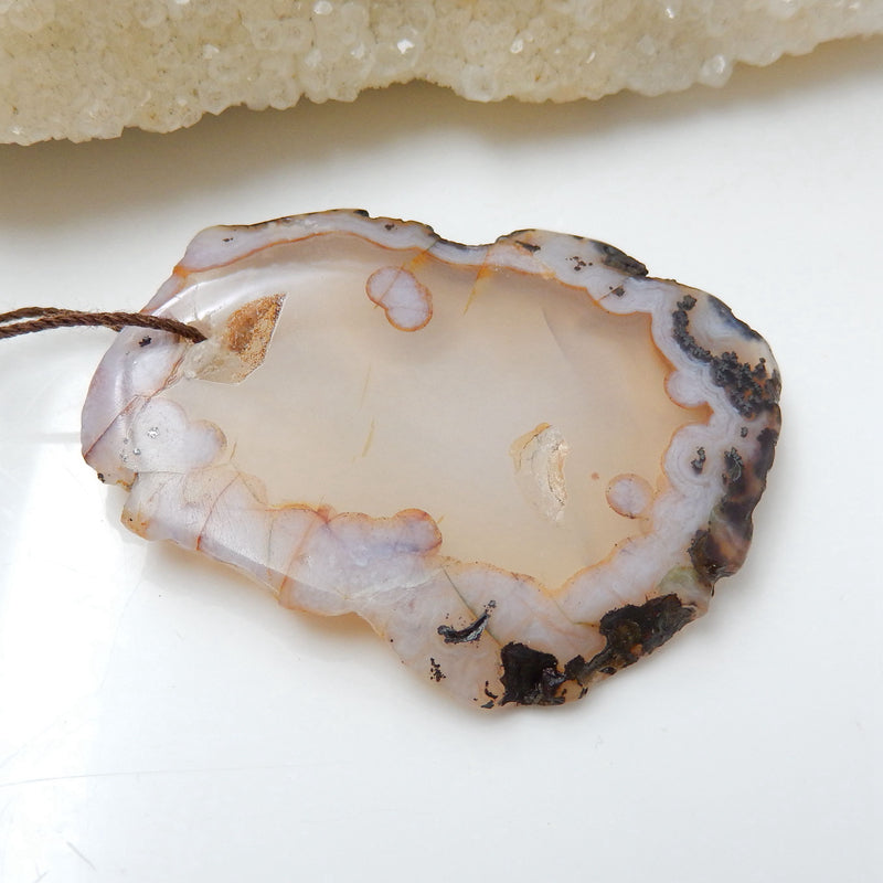 Natural Agate Gemstone Pendant, Natural Stone, 47x40x6mm, 19g - MyGemGarden