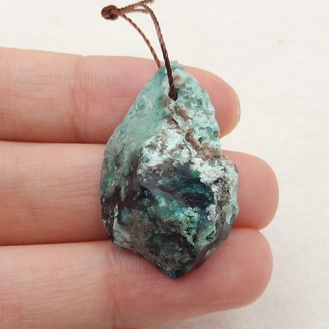 Natural Raw Gemstone Blue Opal Drilled Pendant Stone, 30x19x10mm, 5.2g