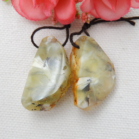 Nugget Yellow Opal Earrings Pair, stone for Earrings making, 28x15x12mm, 10.8g - MyGemGarden