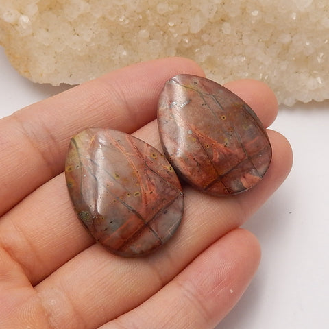 Natural Multi-Color Picasso Jasper Gemstone Cabochon Pair, 28x21x5mm, 8.7g - MyGemGarden