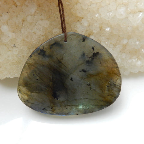 Handmade Carved Lion Labradorite Gemstone Pendant, 47x37x10mm, 21g - MyGemGarden